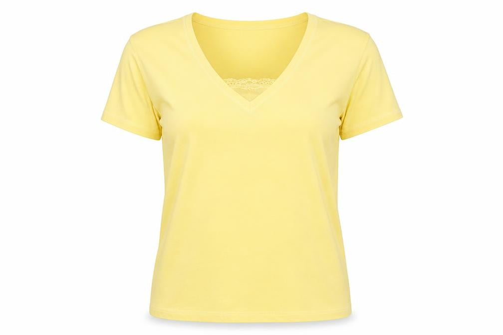 Damart Women's Yellow V-Neck T-Shirt Size M