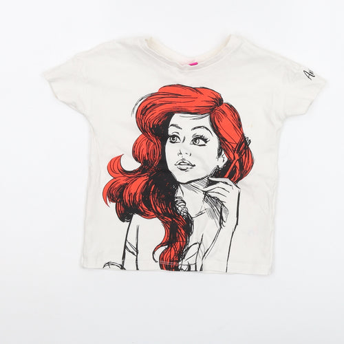 Disney Girls White Little Mermaid T-Shirt, 4 Years, Cotton