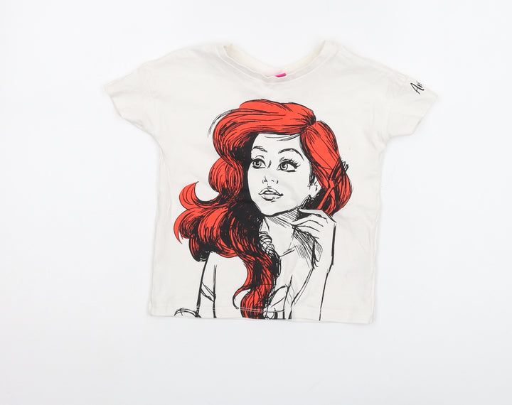 Disney Girls White Little Mermaid T-Shirt, 4 Years, Cotton