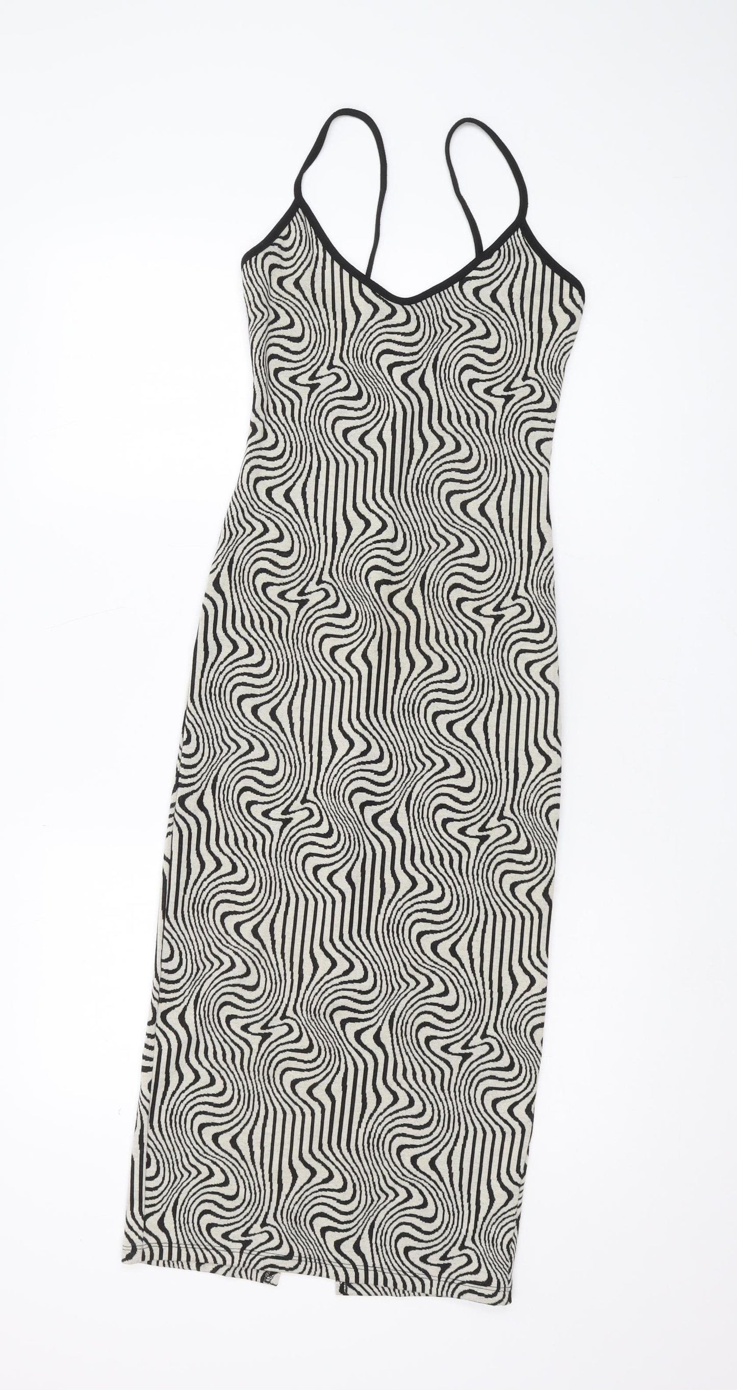 Bershka Women's Black XS Slip Dress Geometric Summer