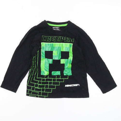 Matalan Boys Minecraft T-Shirt, Black, 7 Years, Long Sleeve