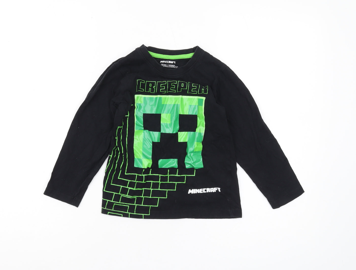Matalan Boys Minecraft T-Shirt, Black, 7 Years, Long Sleeve