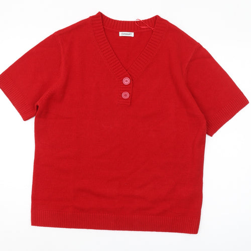 Damart Women's Red Henley Knit Jumper Size L