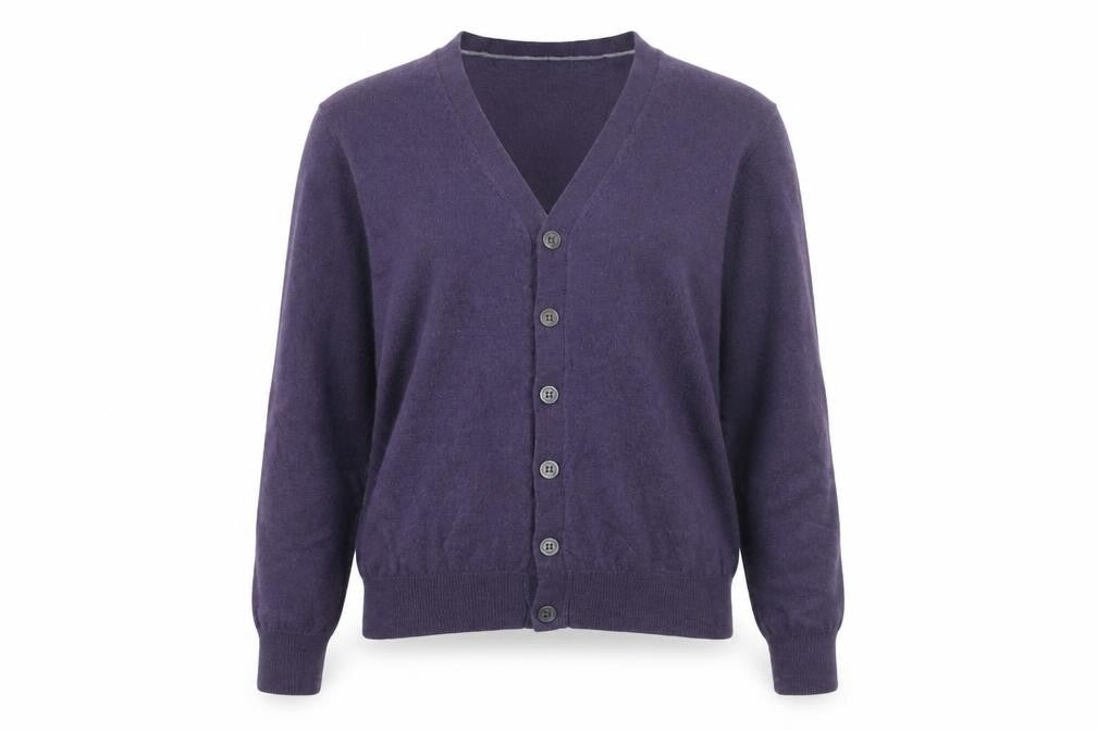 Front view of Marcus Law Women's Purple Wool Cardigan, size S