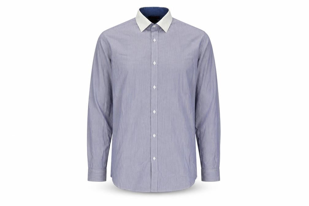 Front view of Red Herring Men's Blue Slim Fit Long Sleeve Shirt