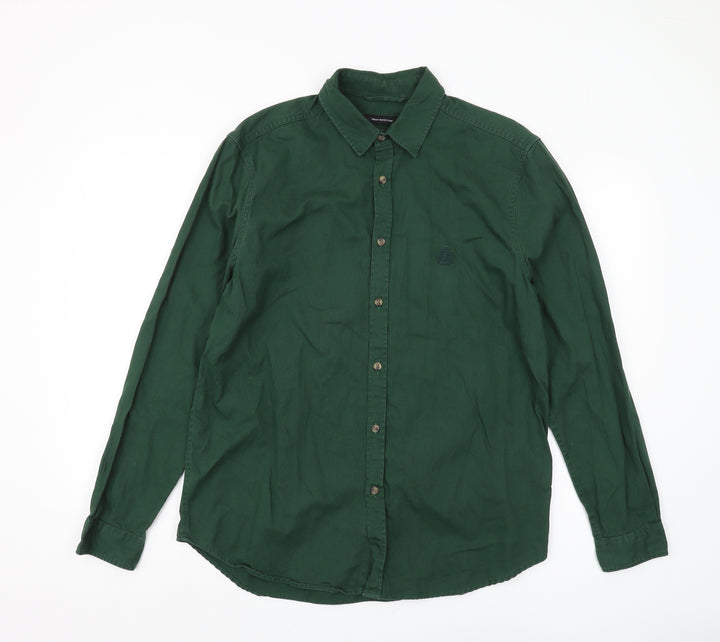 Urban Outfitters Men's Green Cotton Button-Up Shirt S