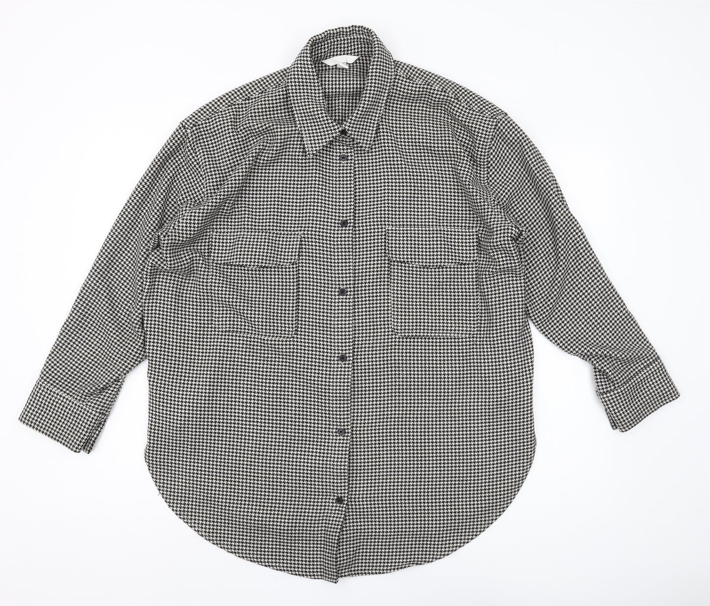 H&M Men's M Black White Geometric Long Sleeve Shirt