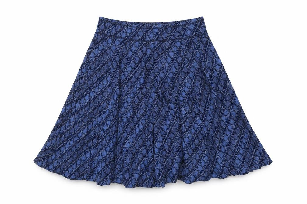 Front view of FatFace Women's Blue A-Line Geometric Skirt, size 6