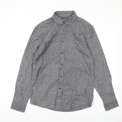 Marks and Spencer Men's Grey Button-Up Shirt S