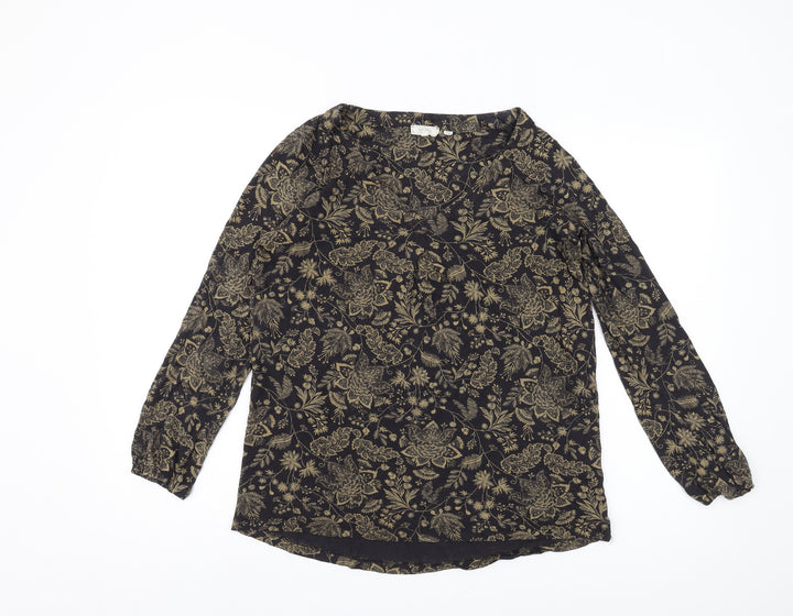 Fat Face Women's Black Floral Tunic Blouse, Size 10