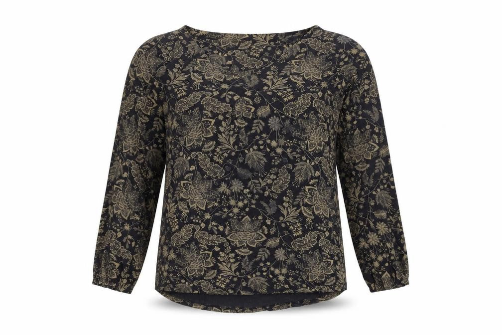 Front view of FatFace Women's Black Floral Tunic Blouse, size 10