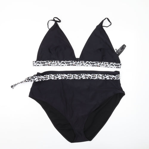 Boohoo Plus Black Animal Print Triangle Bikini