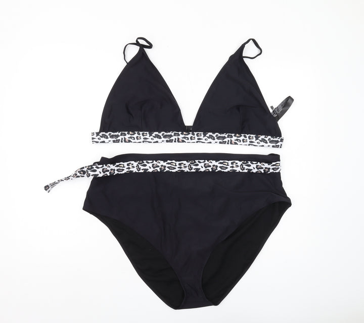 Boohoo Plus Black Animal Print Triangle Bikini