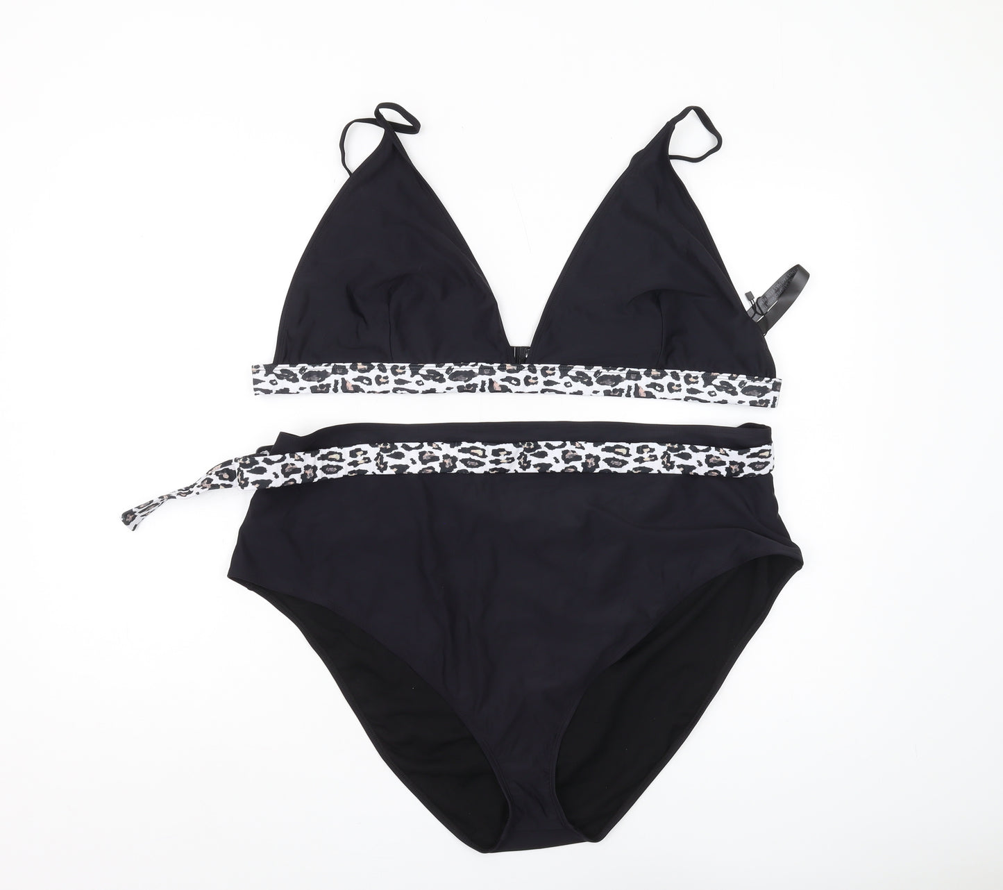 Boohoo Plus Black Animal Print Triangle Bikini