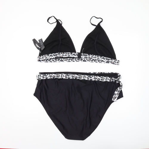 Boohoo Plus Black Animal Print Triangle Bikini