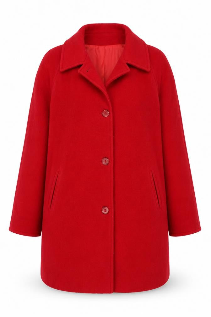 Front view of Astraka Women's Red Wool Overcoat, size 16