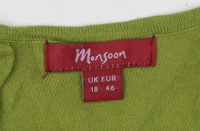 Monsoon Women's Green Scoop Neck Pullover Jumper Size 18