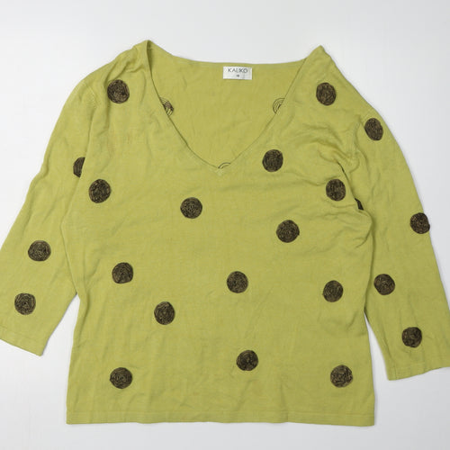 Kaliko Women's Green Polka Dot V-Neck Jumper