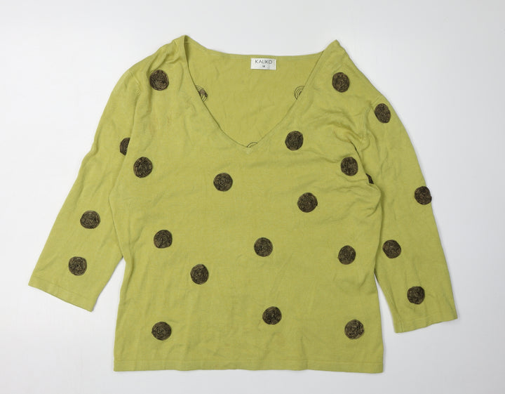 Kaliko Women's Green Polka Dot V-Neck Jumper