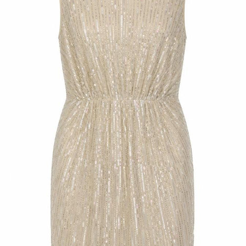 River Island Women Beige Short Sequin Sheath Dress Size 16
