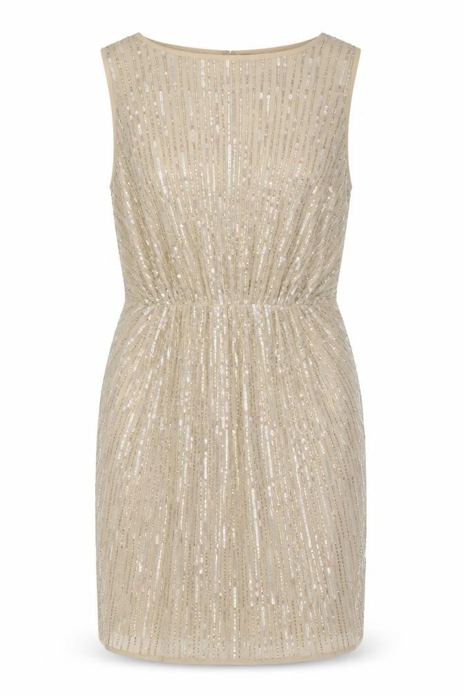 River Island Women Beige Short Sequin Sheath Dress Size 16