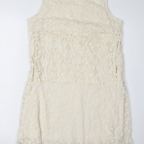 Pinky Women's Ivory Lace Shift Dress, L, Bohemian Style
