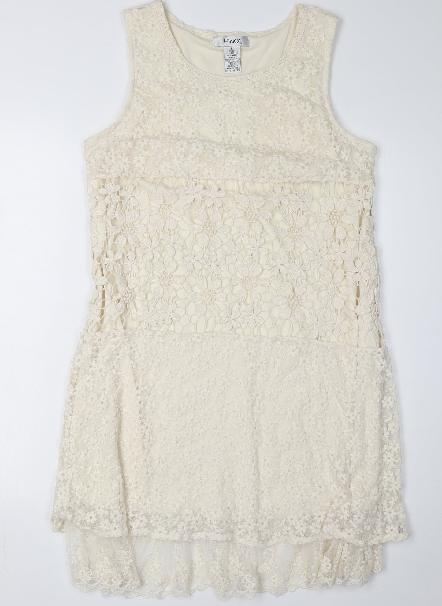 Pinky Women's Ivory Lace Shift Dress, L, Bohemian Style