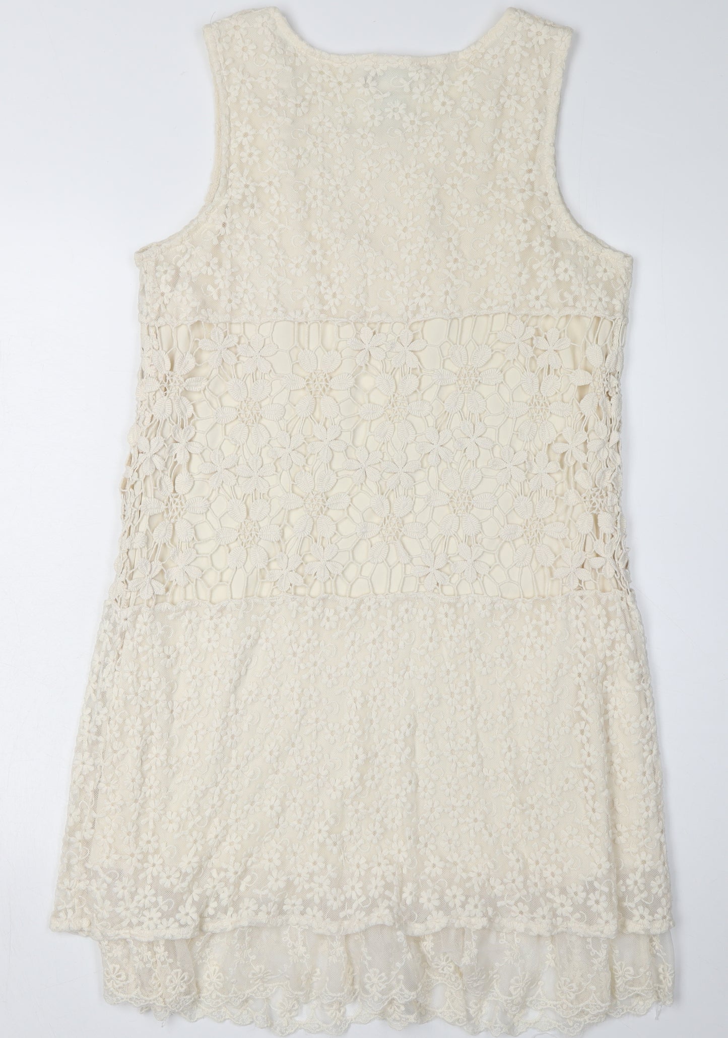 Pinky Women's Ivory Lace Shift Dress, L, Bohemian Style