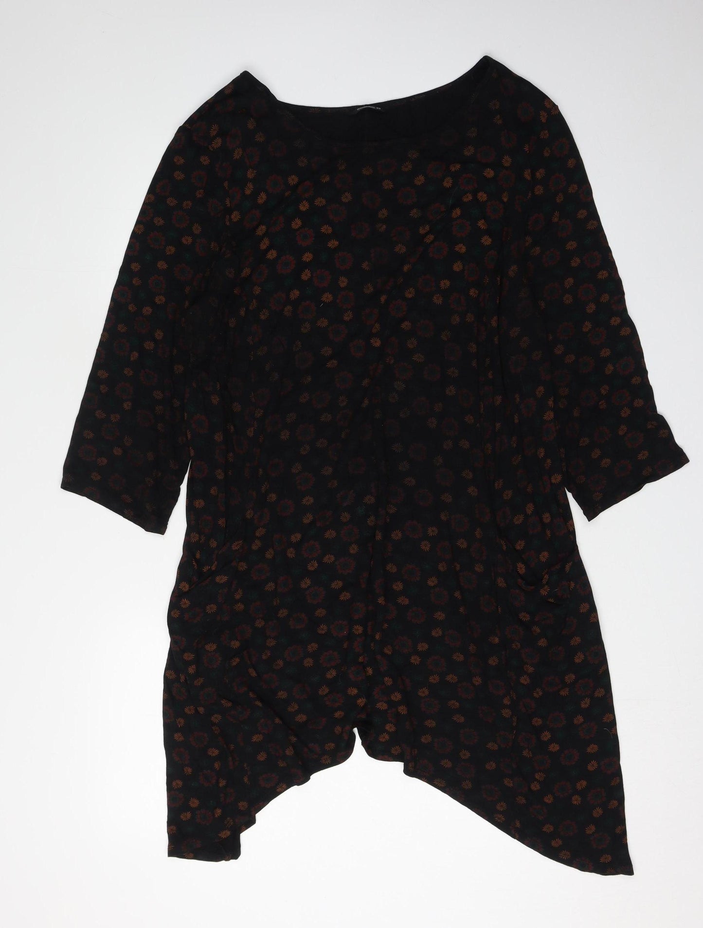 Roman Women's Black Asymmetric Floral Dress, Size 20