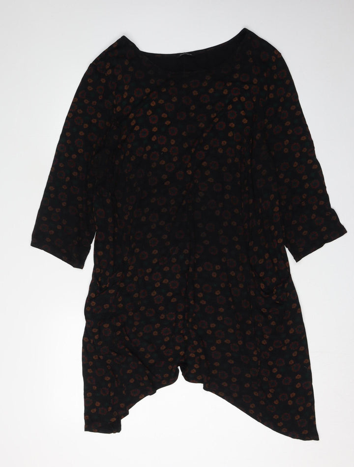 Roman Women's Black Asymmetric Floral Dress, Size 20