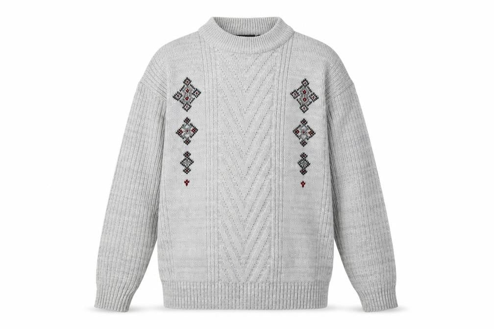 Front view of Tootal Men's Grey jumper, size L, Cable-Knit