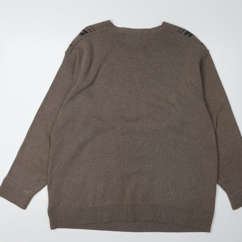 EWM Men's Brown Striped V-Neck Pullover Jumper L