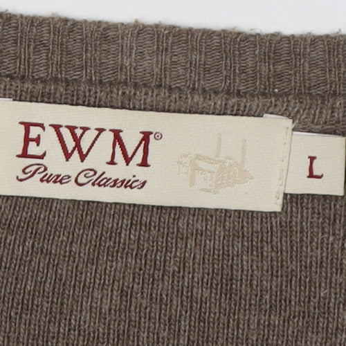 EWM Men's Brown Striped V-Neck Pullover Jumper L