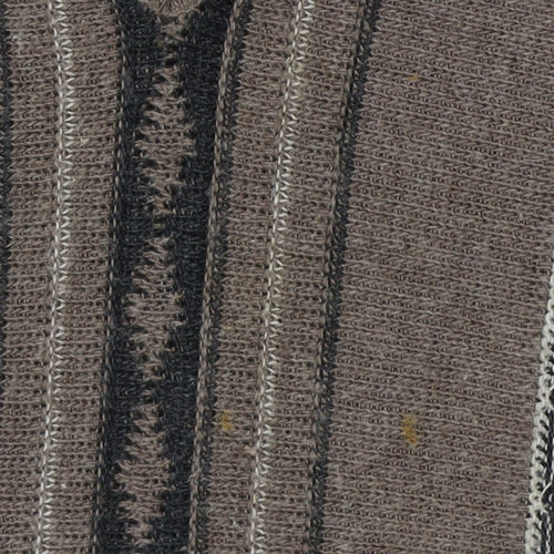 EWM Men's Brown Striped V-Neck Pullover Jumper L