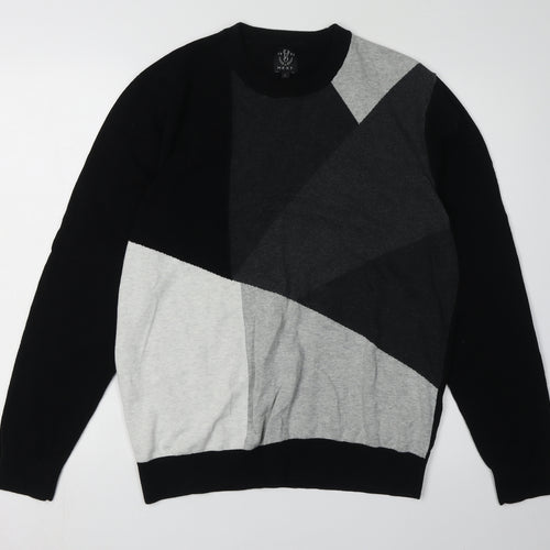 Next Men's Black Geometric Pullover Jumper, Size L