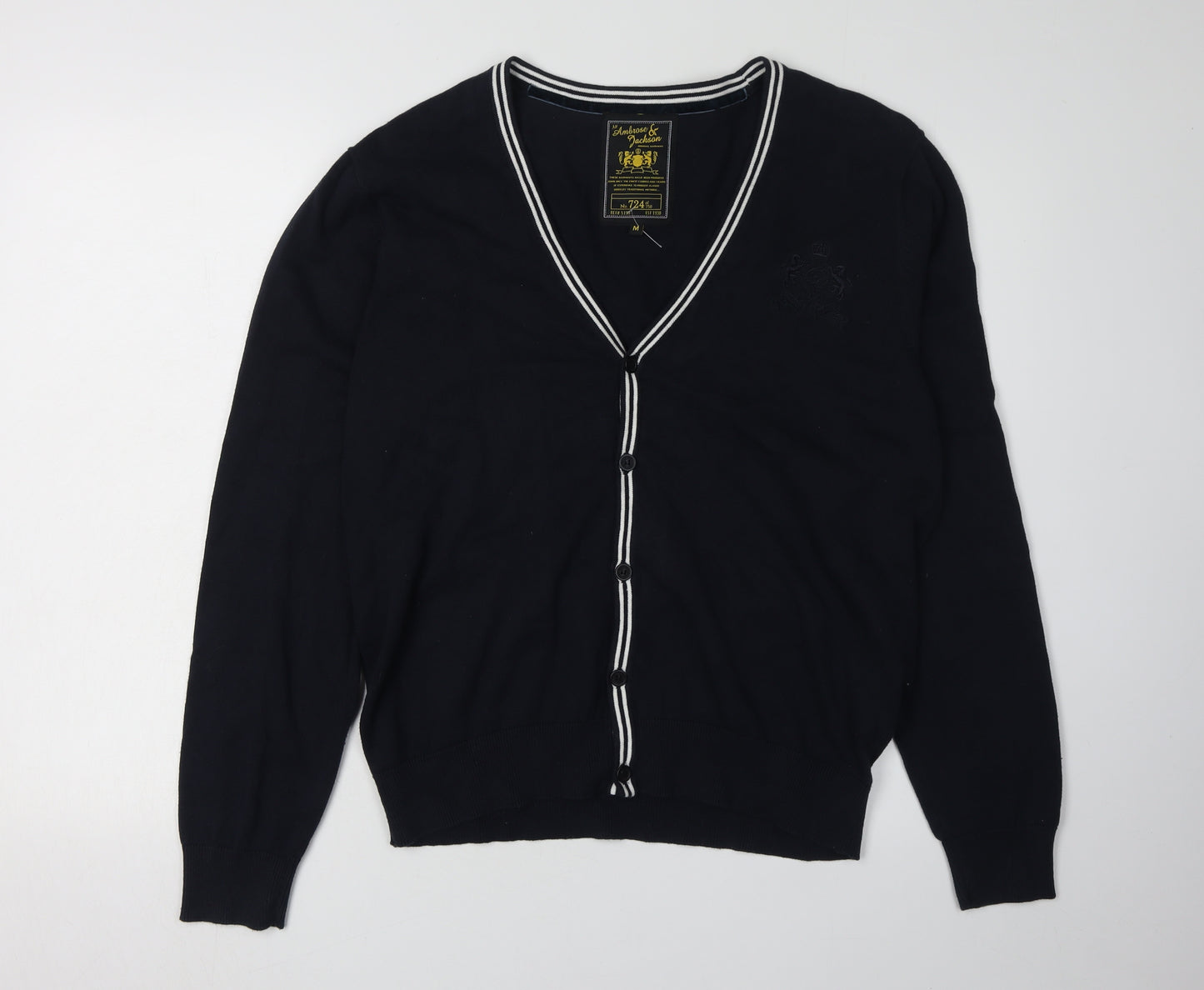 Ambrose & Jackson Men's Black Cardigan, M, V-Neck, Cotton