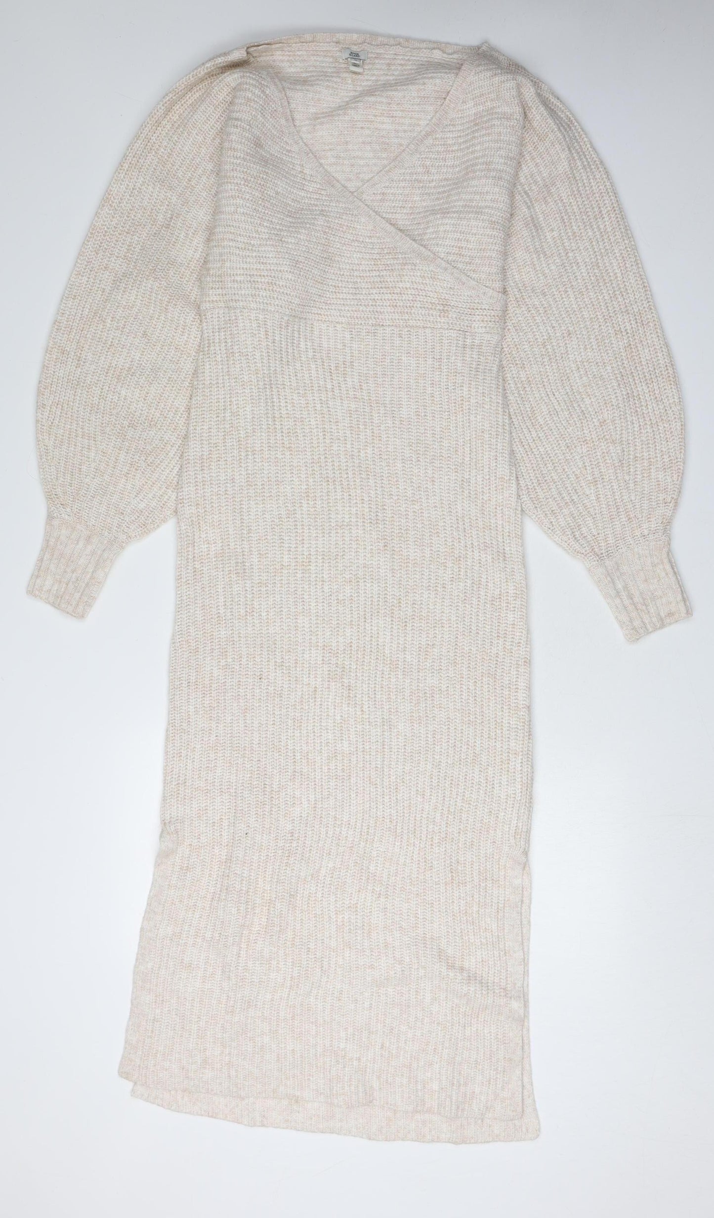 River Island Women Beige M Jumper Dress V-Neck Knit
