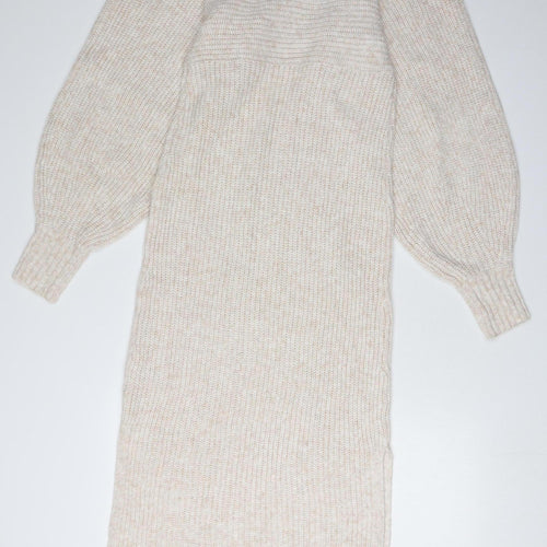 River Island Women Beige M Jumper Dress V-Neck Knit