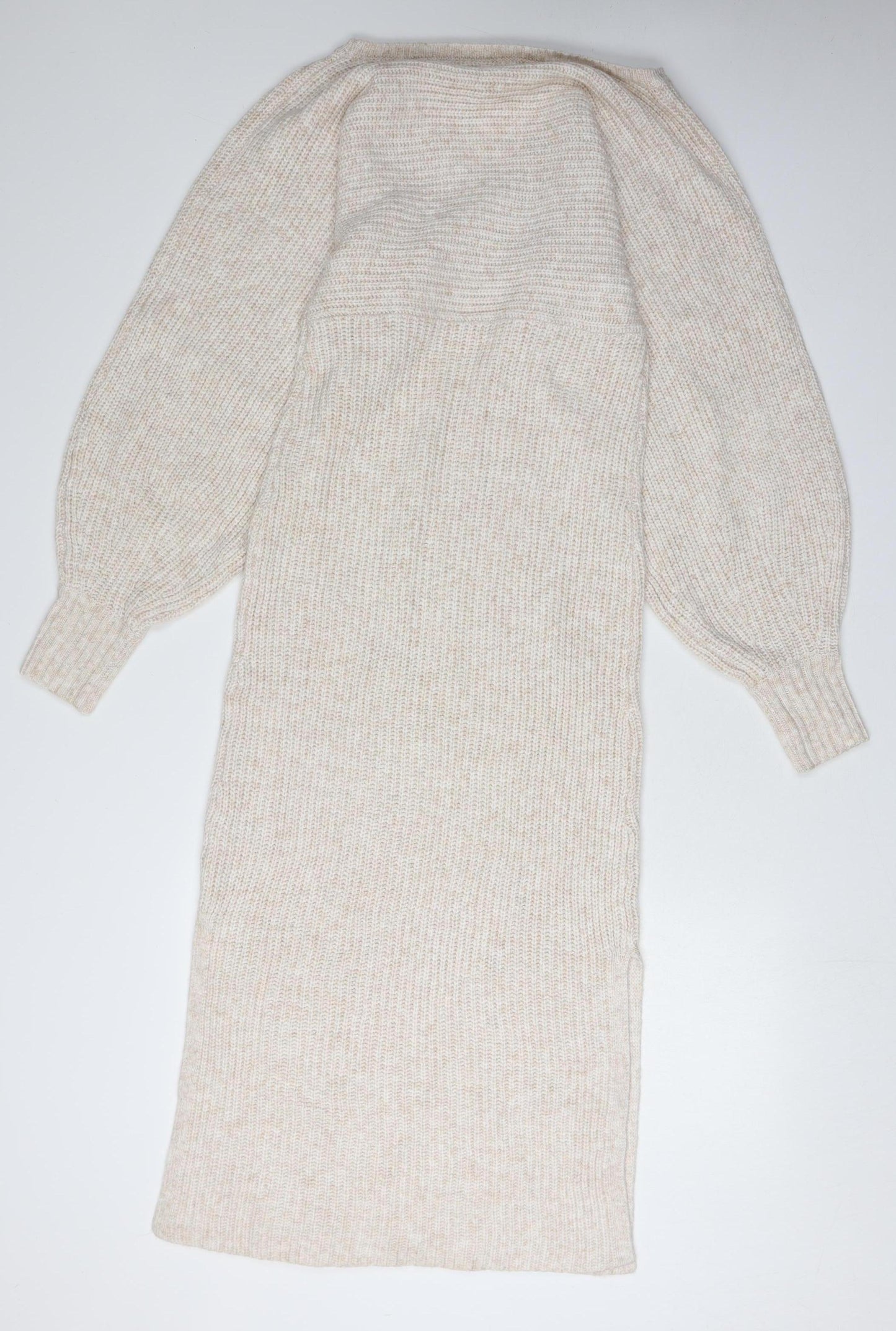 River Island Women Beige M Jumper Dress V-Neck Knit