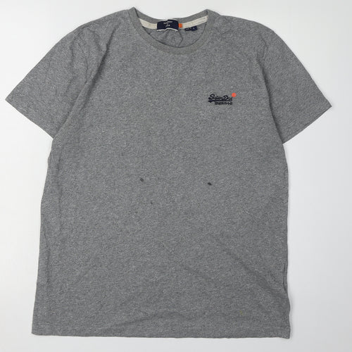 Superdry Men's Grey Logo T-Shirt, Size L, Crew Neck