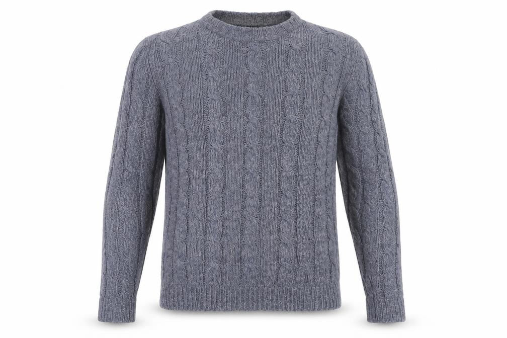 Front view of John Partridge Men's Grey Cable Knit jumper