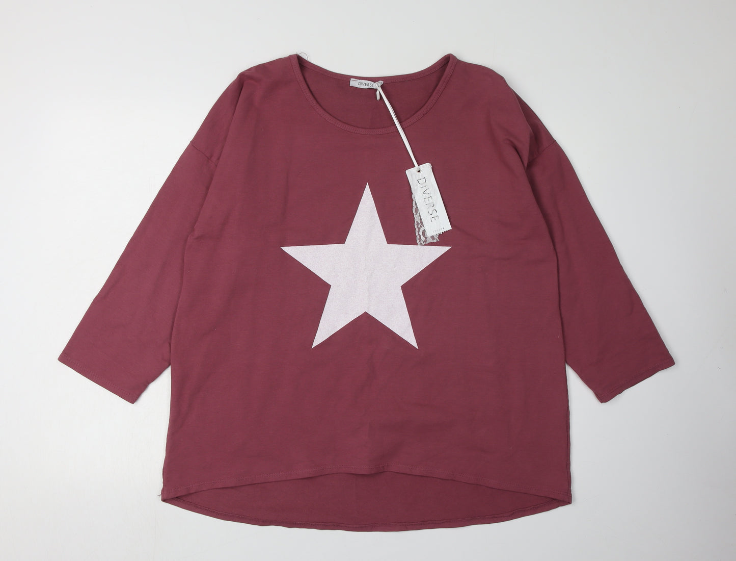 Diverse Women's Red Pullover Sweatshirt, One Size, Star Print
