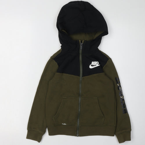 Nike Boys Green Black Full Zip Hoodie, Size 6