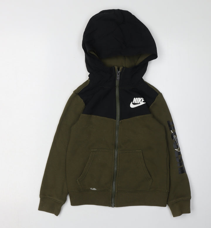 Nike Boys Green Black Full Zip Hoodie, Size 6