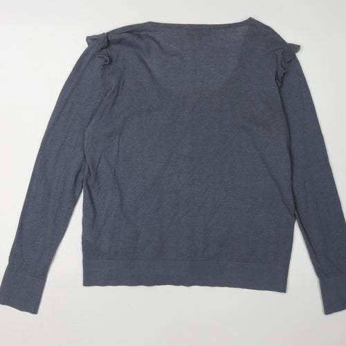 Great Plains Women's Blue XL Ruffle Cardigan