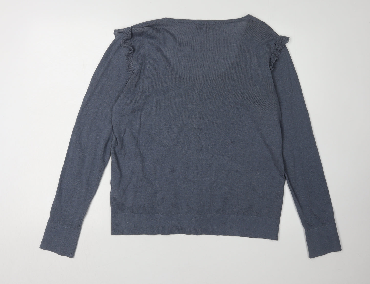 Great Plains Women's Blue XL Ruffle Cardigan