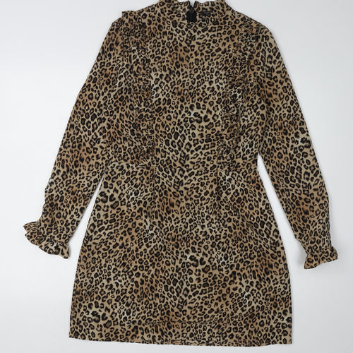 Topshop Women's Brown Animal Print Shift Dress Size 10