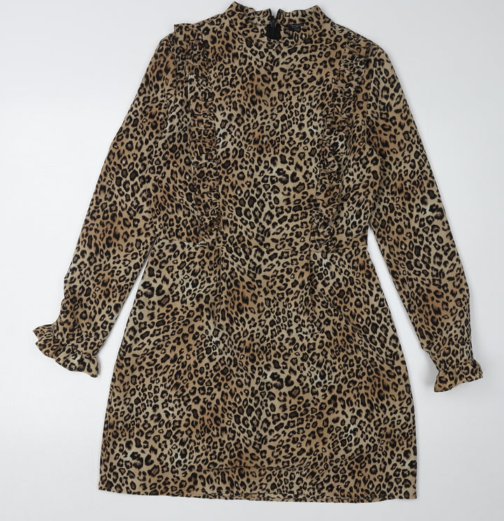 Topshop Women's Brown Animal Print Shift Dress Size 10