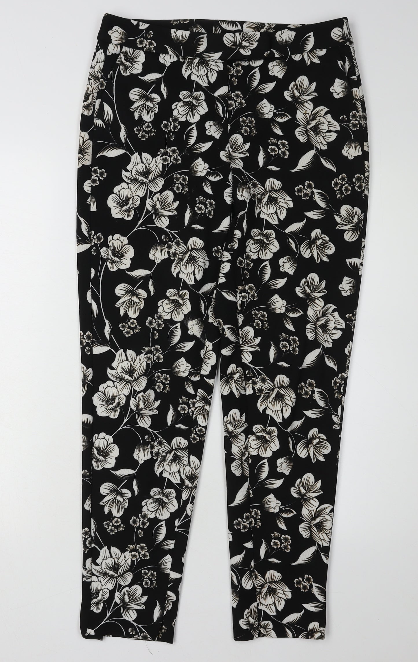 Dorothy Perkins Women's Black Floral Cropped Trousers Size 8