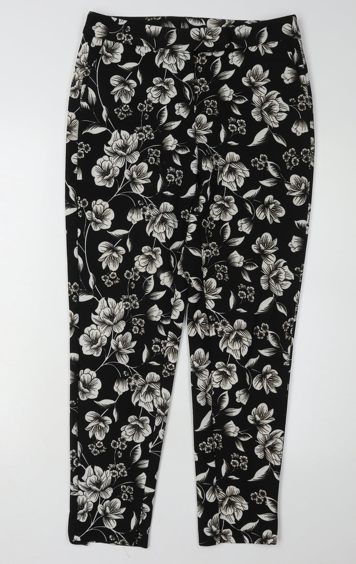 Dorothy Perkins Women's Black Floral Cropped Trousers Size 8